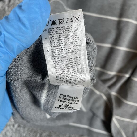 Fred Perry Polo Shirt Men's XL Gray Stripes Short Sleeve Designer Preppy Golf - Picture 5 of 6